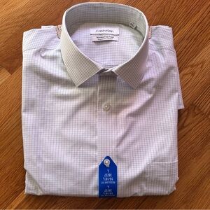 Calvin Klein Men's L Regular Fit Non-Iron Shirt Light Check Pattern White/Gray